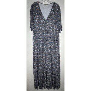 Boden Maxi Dress US 16/18 Tiered Wrap Jersey Blue Orange Yellow Boho Botanic
